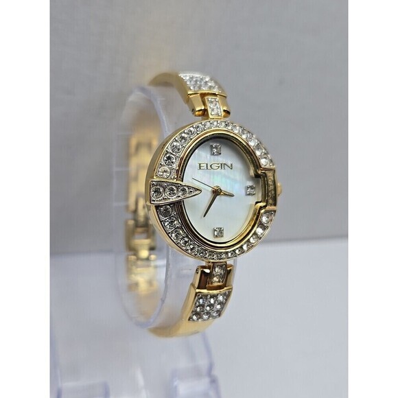 Elgin EG400 124 VJ21 Gold Tone Crystal Quartz Ladies Watch New Battery Vintage main image 9